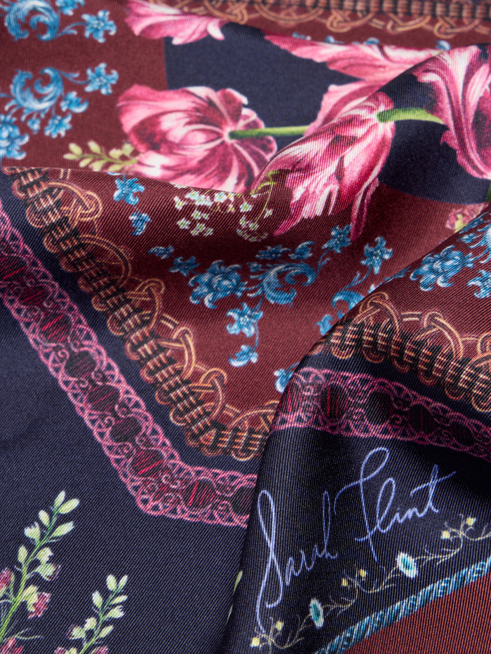 Filigree Floral Scarf 45 in Navy Flora Silk
