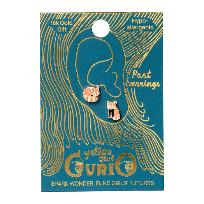 Yellow Owl Workshop - CURIO Red Panda Earrings | Mismatched Gold Studs