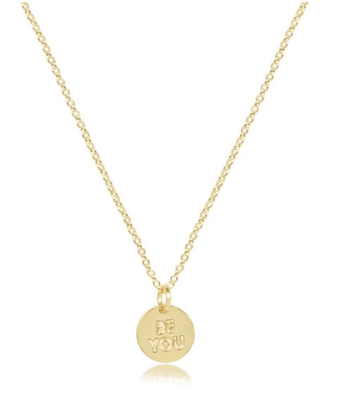 16" necklace gold - be you. small gold word disc