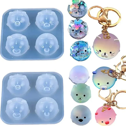 2pcs Cute Animal Orbs Piglet Chicken Bear Shape Ornaments Casting Molds