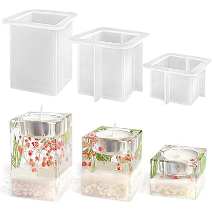 3 Size Pillar Tealight Holder Molds, Cube Candle Holder Resin Mold