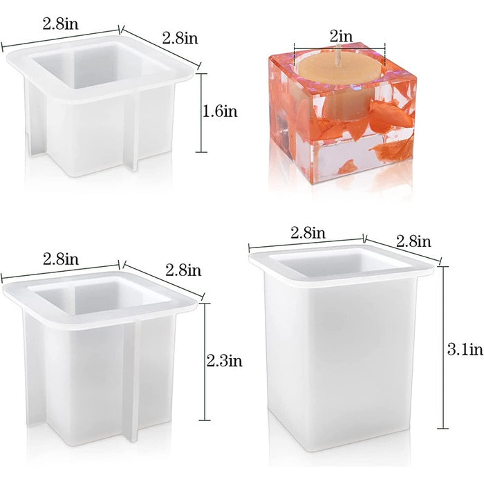 3 Size Pillar Tealight Holder Molds, Cube Candle Holder Resin Mold