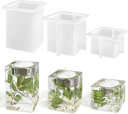 3 Size Pillar Tealight Holder Molds, Cube Candle Holder Resin Mold