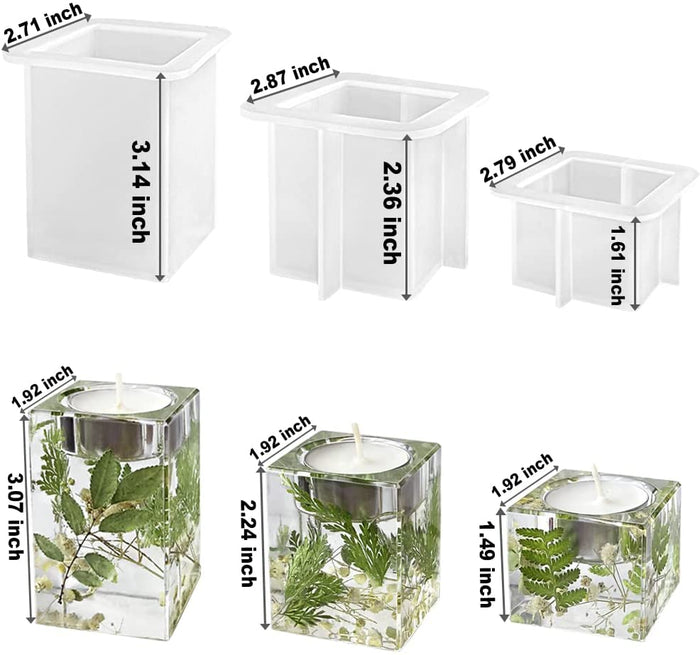 3 Size Pillar Tealight Holder Molds, Cube Candle Holder Resin Mold