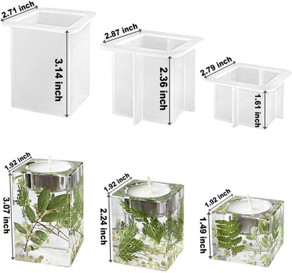 3 Size Pillar Tealight Holder Molds, Cube Candle Holder Resin Mold