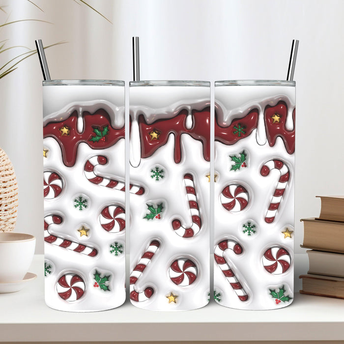 3D Puff Candy Cane Skinny Tumbler