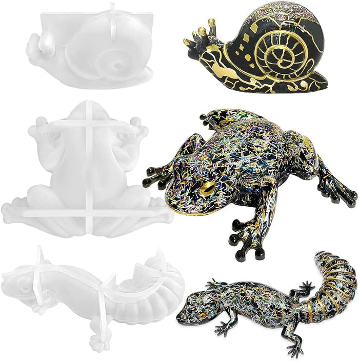 3pcs Frog Lizard Snail Animal Resin Mold