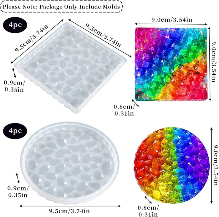 4 Pcs Round/4 Pcs Square Diamond Coaster Mold