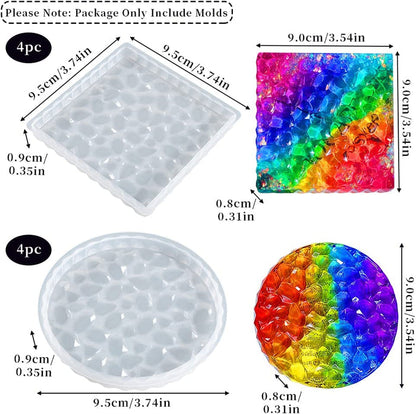 4 Pcs Round/4 Pcs Square Diamond Coaster Mold
