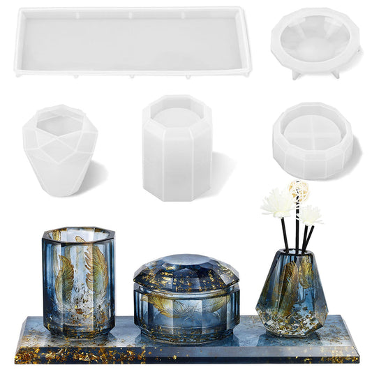 4Pcs Resin Molds for Bathroom Accessories Set Countertop Vanity Organizer Resin Molds