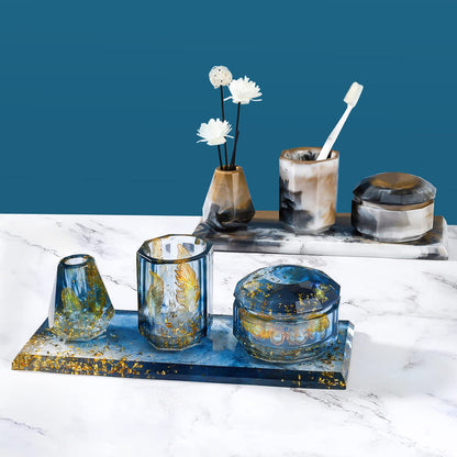 4Pcs Resin Molds for Bathroom Accessories Set Countertop Vanity Organizer Resin Molds