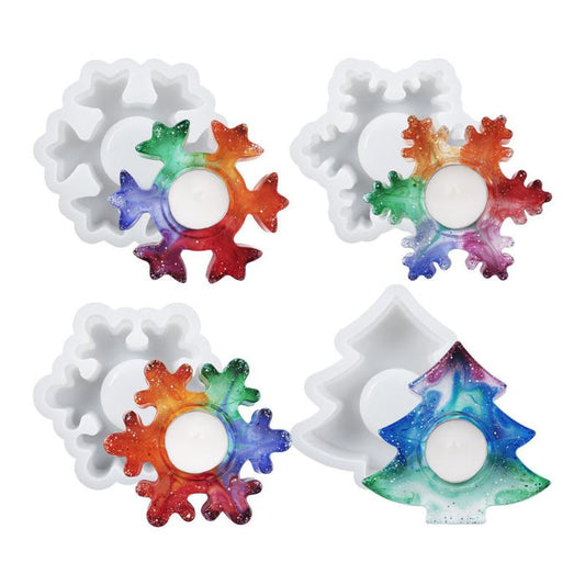 4pcs Snowflake Christmas Candle Holder Resin Molds