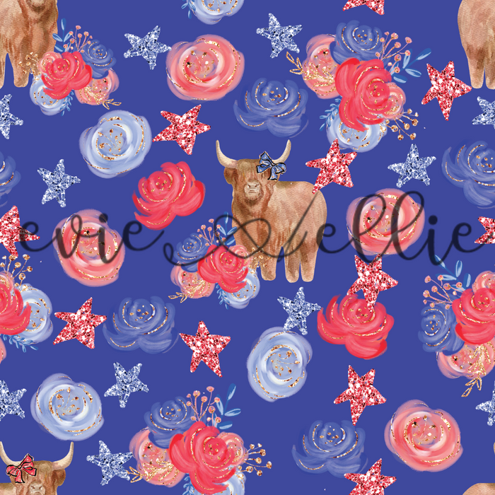 4th of July Flower Cows with Bows-- Multiple Colors