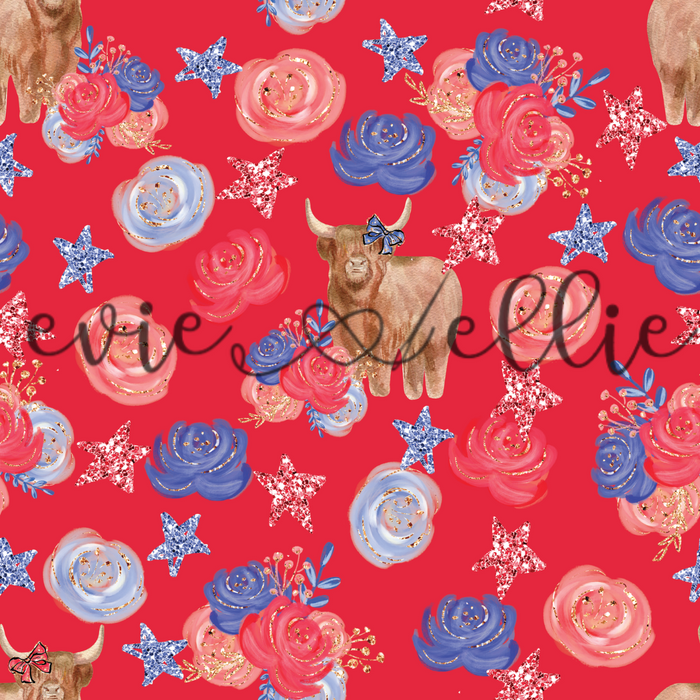 4th of July Flower Cows with Bows-- Multiple Colors