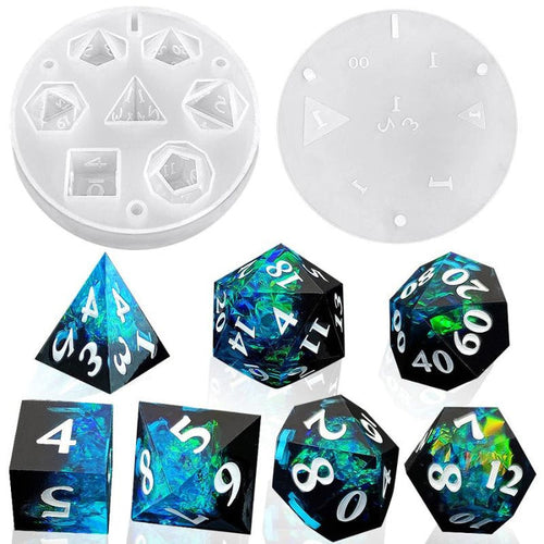 7 Shapes Dice with Numbers Resin Box Molds Set