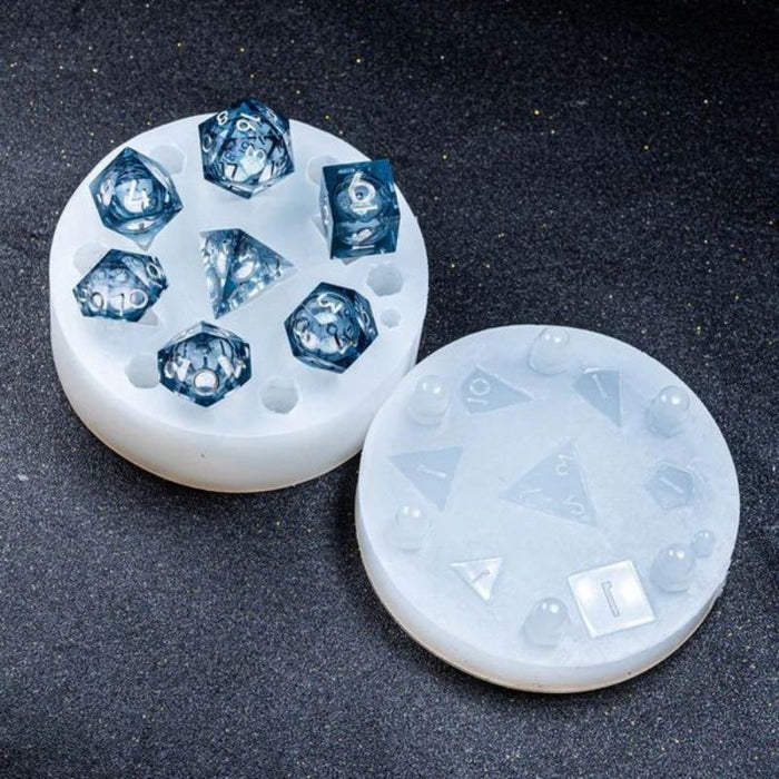 7 Shapes Dice with Numbers Resin Box Molds Set