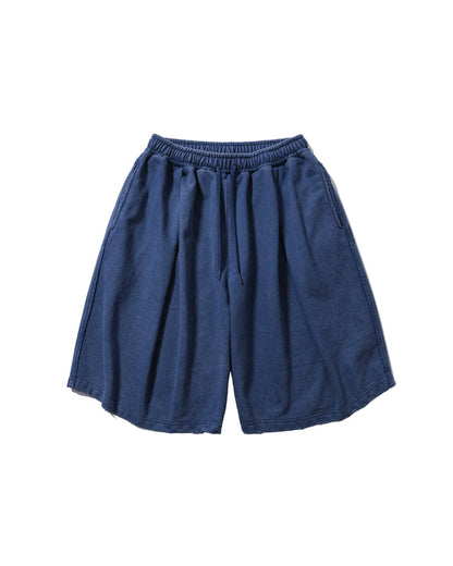 Anglan Cross Pleated Sweat Shorts - Washed Blue