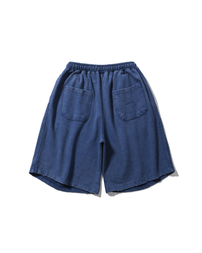 Anglan Cross Pleated Sweat Shorts - Washed Blue