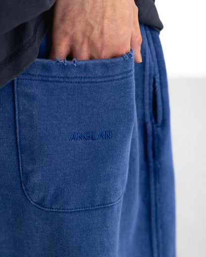 Anglan Cross Pleated Sweat Shorts - Washed Blue