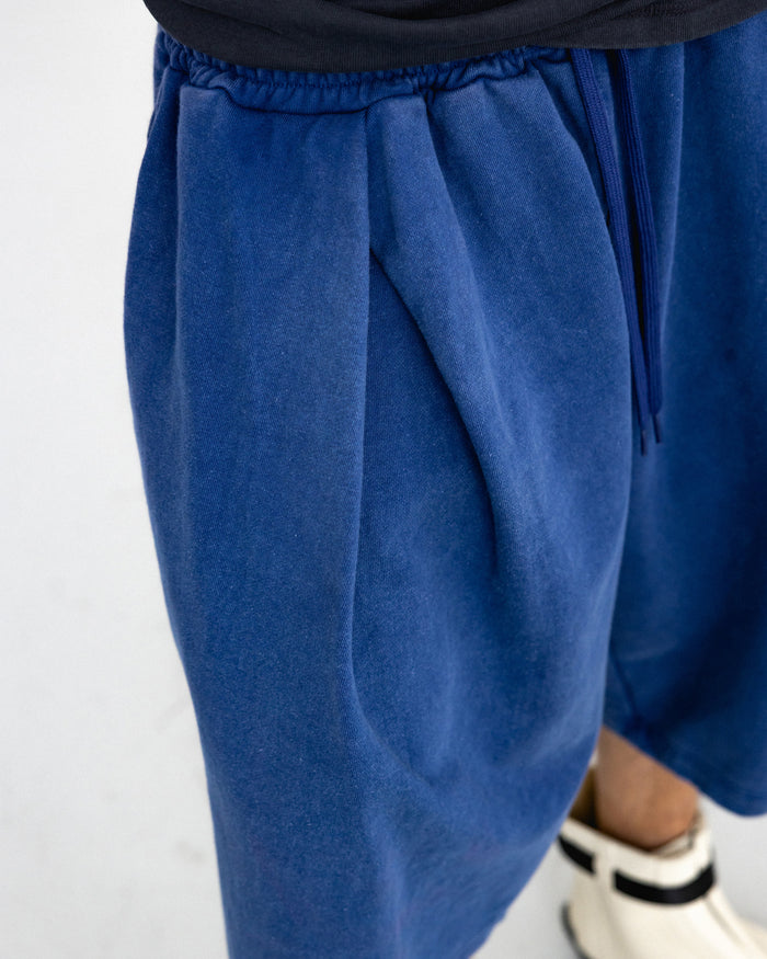 Anglan Cross Pleated Sweat Shorts - Washed Blue