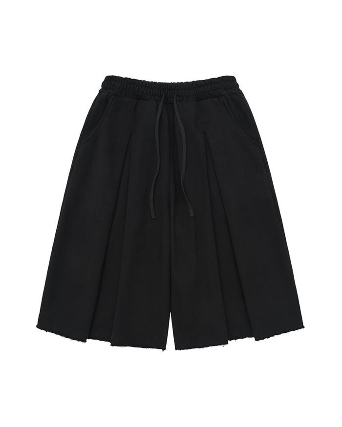 Anglan Valley Tuck Sweat Half Pants - Black