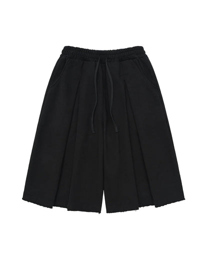 Anglan Valley Tuck Sweat Half Pants - Black