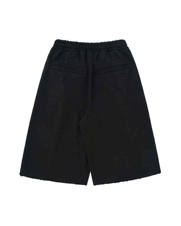 Anglan Valley Tuck Sweat Half Pants - Black