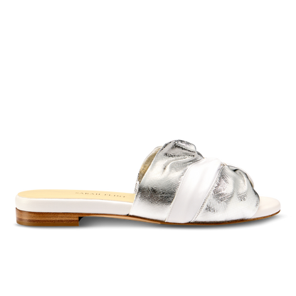 Arabesque Slide in White And Silver Textured Nappa