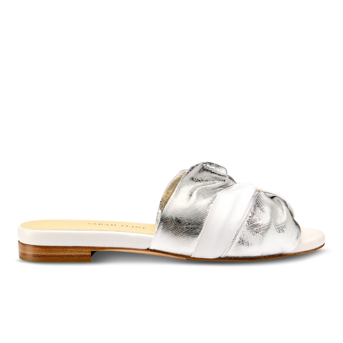 Arabesque Slide in White And Silver Textured Nappa