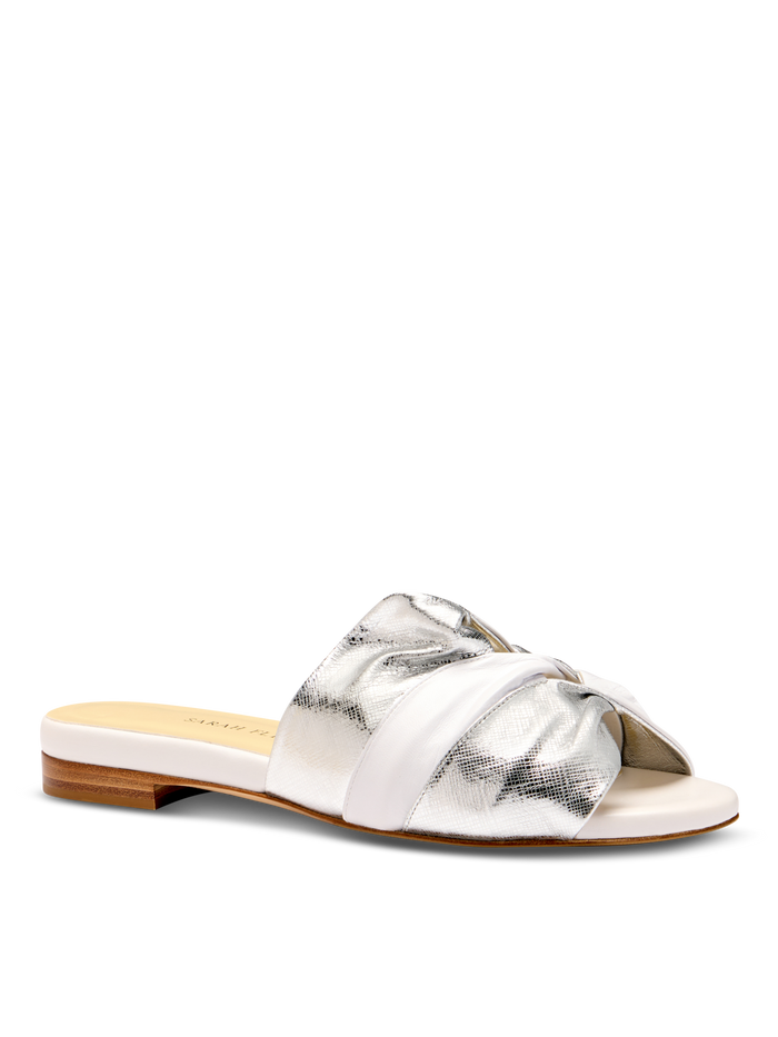 Arabesque Slide in White And Silver Textured Nappa
