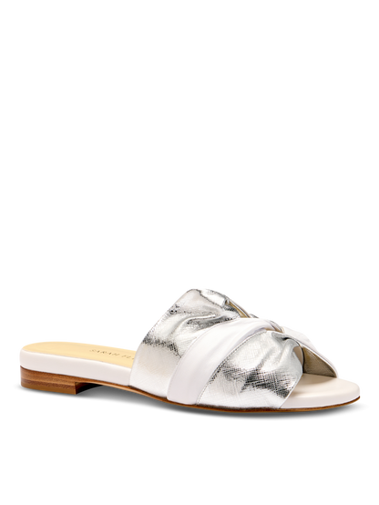 Arabesque Slide in White And Silver Textured Nappa