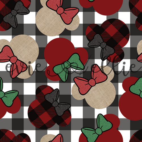 Buffalo Plaid, Linen, & Red Bow Ears-- Multiple Colors