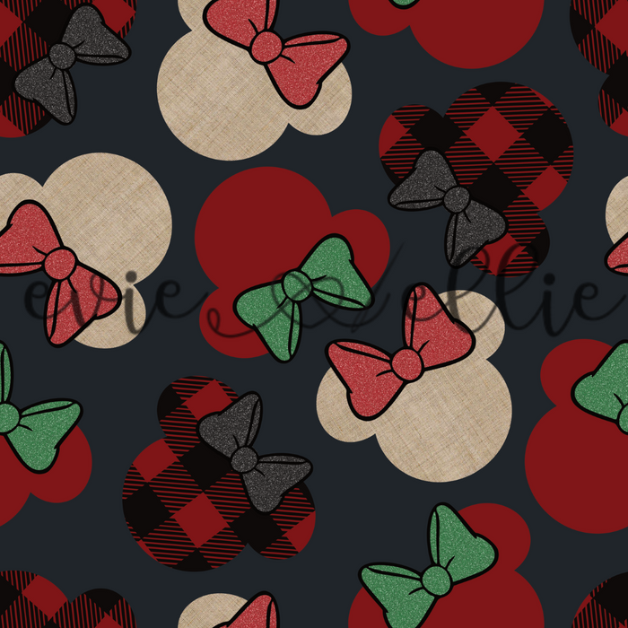 Buffalo Plaid, Linen, & Red Bow Ears-- Multiple Colors