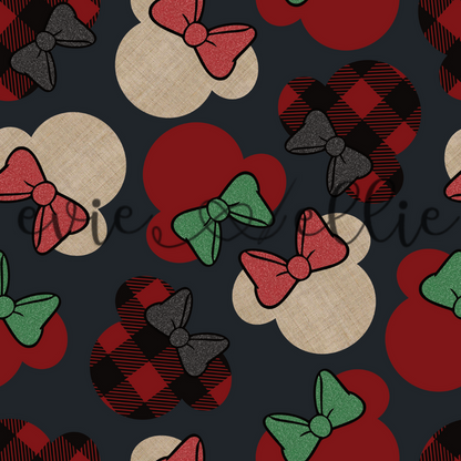 Buffalo Plaid, Linen, & Red Bow Ears-- Multiple Colors