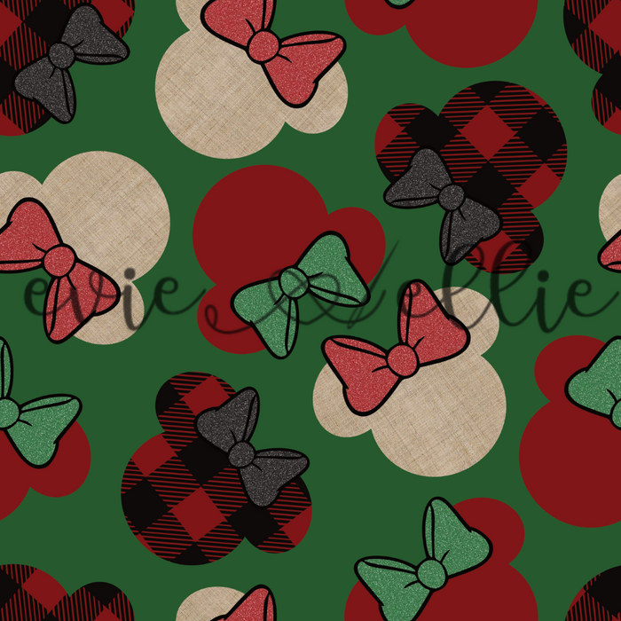 Buffalo Plaid, Linen, & Red Bow Ears-- Multiple Colors