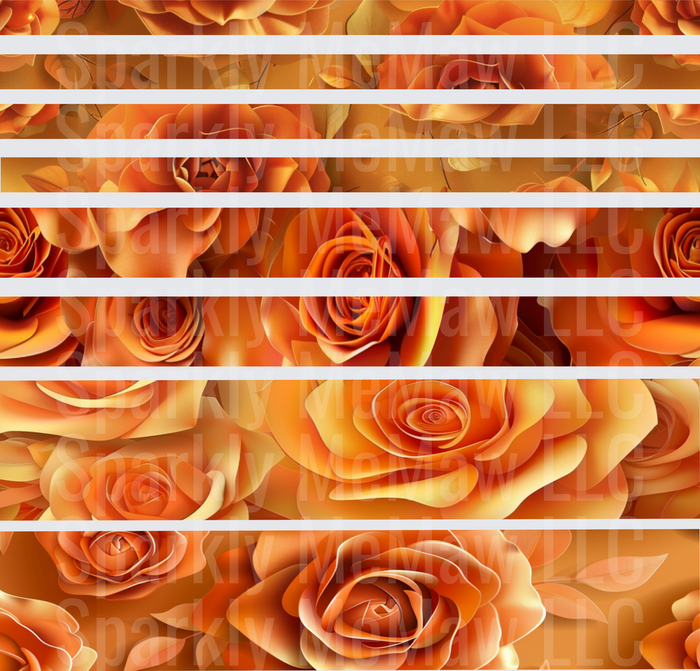 Burnt Orange Rose Floral Strips 10x10 Inch Sheet