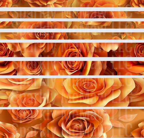 Burnt Orange Rose Floral Strips 10x10 Inch Sheet