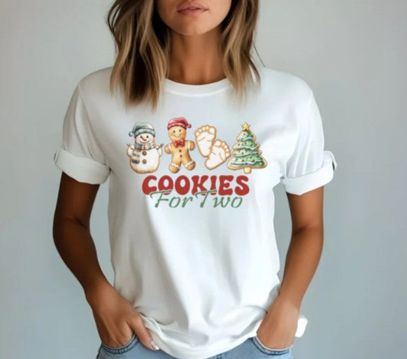 Cookies for Two baby announcement Christmas shirt for expecting moms