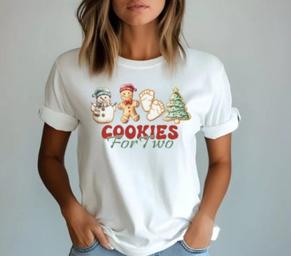 Cookies for Two baby announcement Christmas shirt for expecting moms