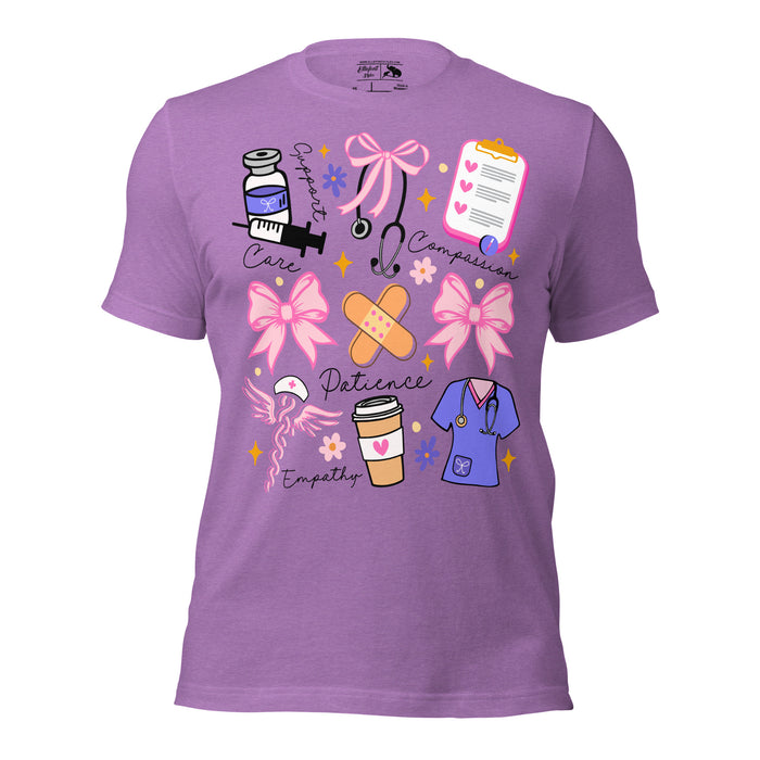 Funny nurse shirt with traits like patience, empath, care, and compassionate