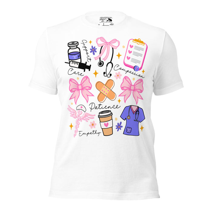 Nurse appreciation shirt with humorous design and medical icons