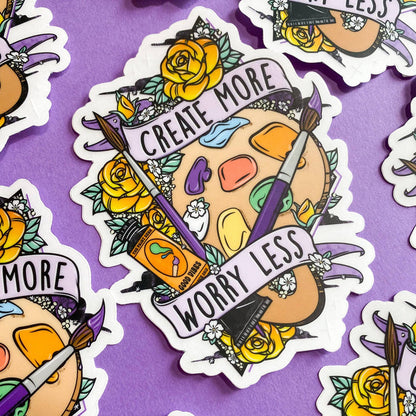 Create More Worry Less Sticker Transparent | Artist Decal
