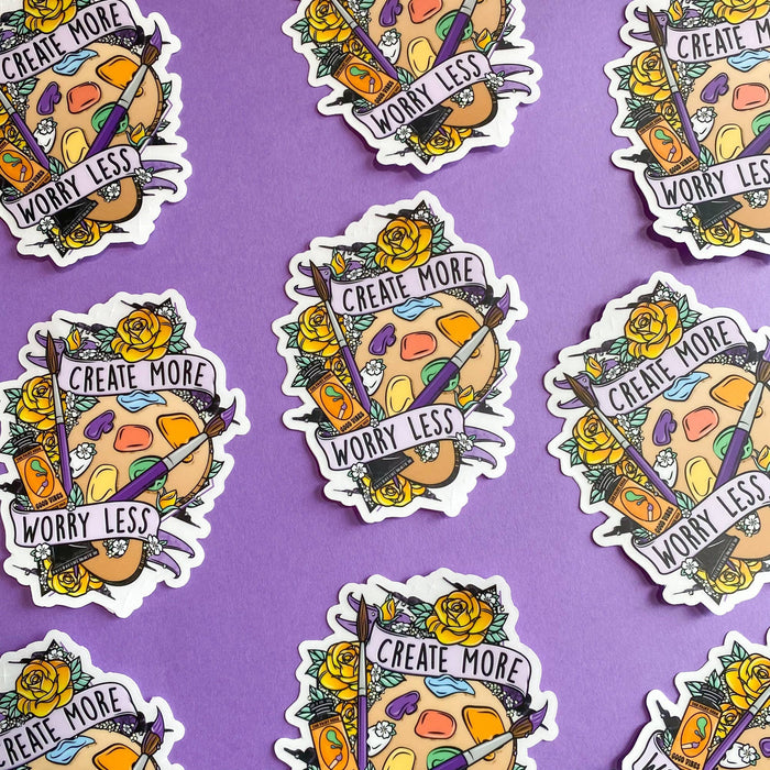 Create More Worry Less Sticker Transparent | Artist Decal