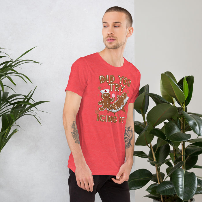 Funny nurse Christmas shirt with gingerbread nurse and patient