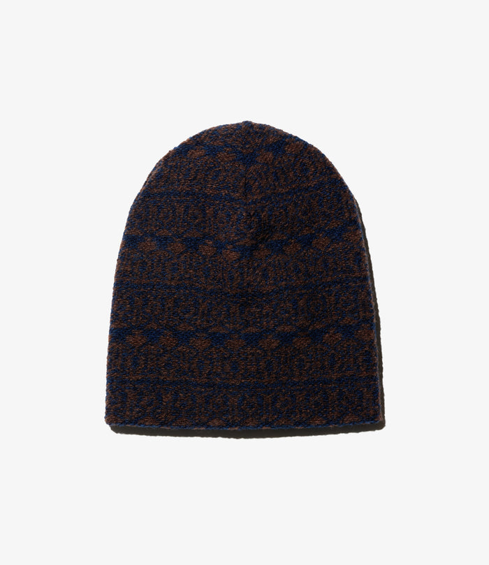 Engineered Garments Beanie - Brown/Navy Horizontal Stripe Sweater Knit