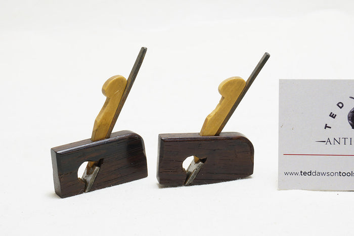 EXQUISITE TINY PAIR OF ROSEWOOD & BOXWOOD RABBET PLANES