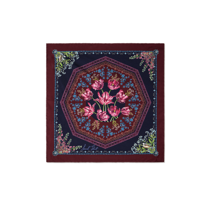 Filigree Floral Scarf 45 in Navy Flora Silk