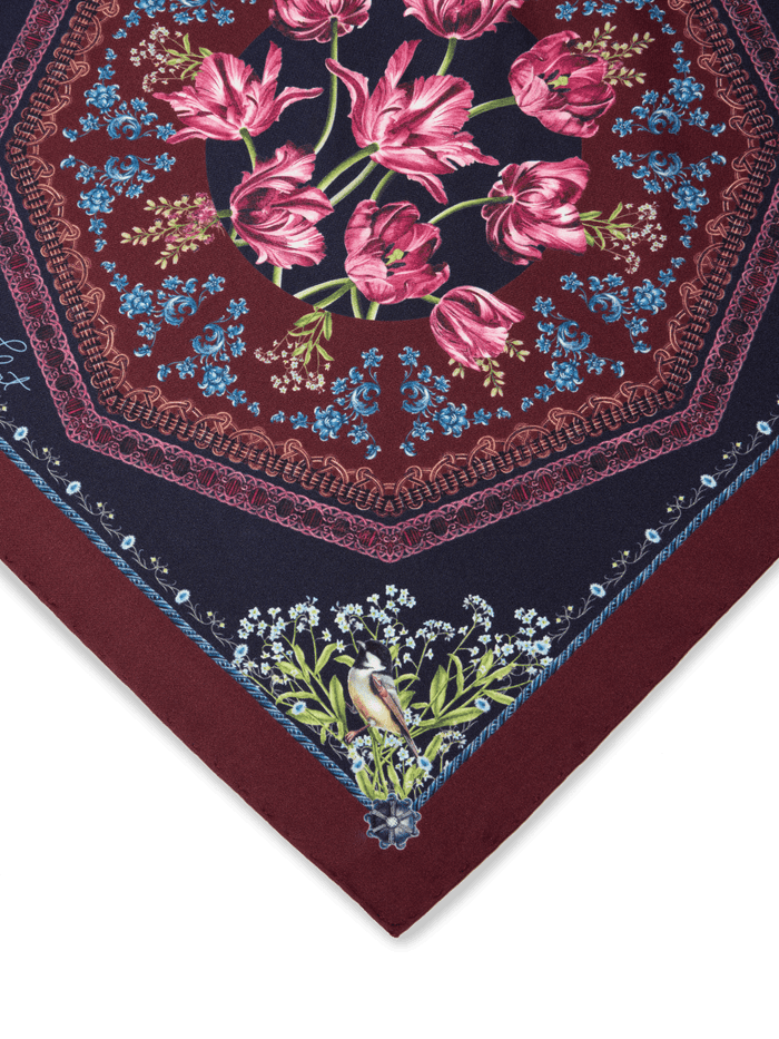 Filigree Floral Scarf 45 in Navy Flora Silk