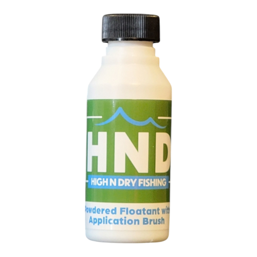 High n Dry Powdered Floatant W/Brush providing a fine invisible coating to enhance dry fly fishing at Freestone Fly Shop