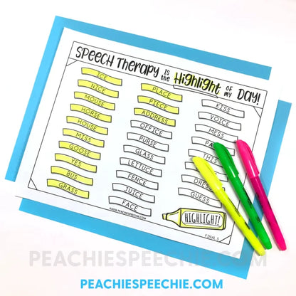 Highlighter Speech and Language - Materials peachiespeechie.com